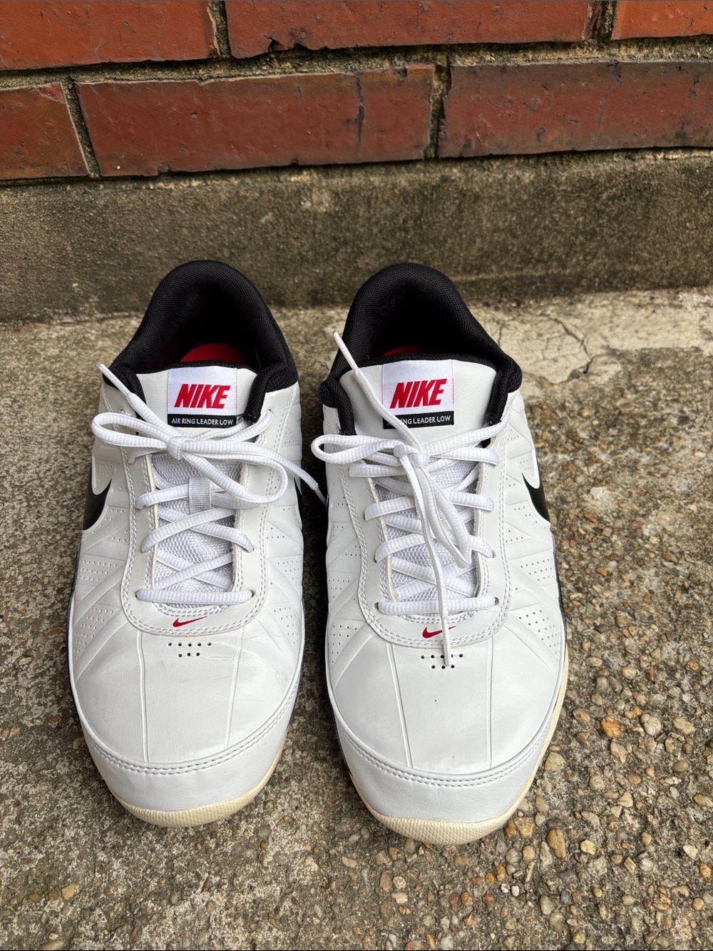 Nike Men’s Air Ring Leader Low White Sneakers with Black and Red Accents
